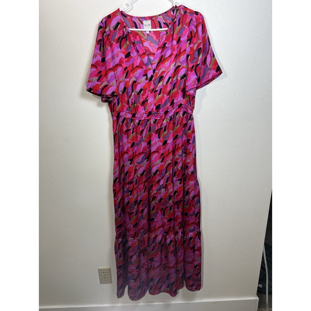 Nic + Zoe Maxi Dress Women Large Petal Splash Multicolor V Neck Tiered